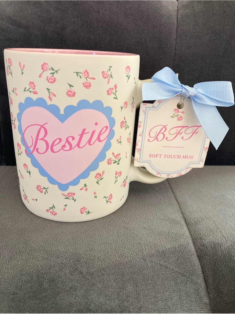 Bestie Soft Touch Floral Mug - Scalloped Heart & Pink Roses, BFF - Picture 1 of 4